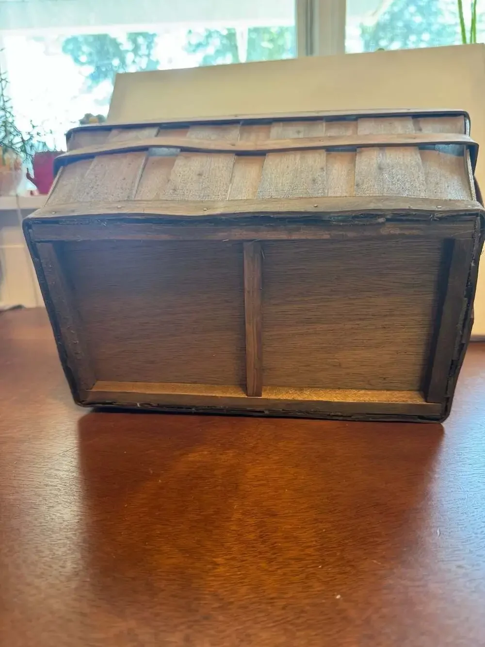 Harry & David Rustic Rectangular Wood Storage Basket with Faux Leather Handles